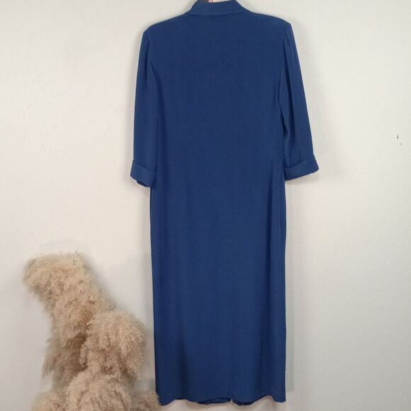 Vintage Talbots Women's Classic Silk Blue Long Sleeve Button Up Midi Dress sz 10 - Picture 9 of 15